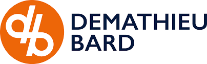 SYNING - LOGO DEMATHIEU BARD Logo de Demathieu Bard, avec un cercle orange et des initiales stylisées en bleu.