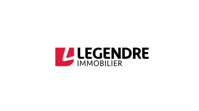 Logo de Legendre Immobilier avec un "L" stylisé en rouge et le texte en noir.