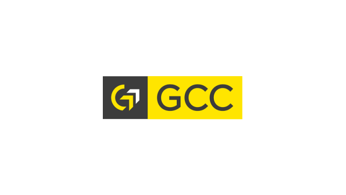 Logo de GCC, utilisant des couleurs noir et jaune avec un symbole graphique stylisé.