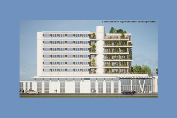 ZAC Marne Europe à Villiers-sur-Marne - MA1a Maquette d'un bâtiment moderne avec balcons et espaces verts intégrés.